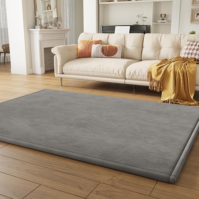 Floisdace Baby Play Mat for Floor, 1.3'' Thick Memory Foam Tummy Time Mat - Super Soft Coral Velvet Nursery Rug with Non-Slip Backing, Crawling Rug for Toddlers/Infants, Yoga & Tatami Use, 59''x79''