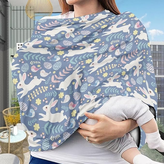 Wanyint Easter Rabbit Eggs Bird Floral Baby Car Seat Covers Carseat Canopy for Boys Girls, Multi Use Nursing Breastfeeding Covers Mothers Nursing Scarf