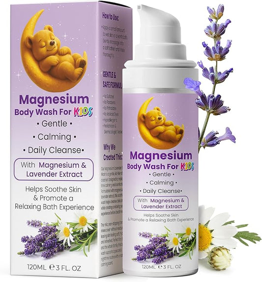 Magnesium Body Wash for Kids | Magnesium Body Wash for Sleep Bedtime Relaxation & Peaceful Nights | Calming Cleanser with Lavender, Chamomile & Vitamins D & K | Hydrates and Soothing Relief