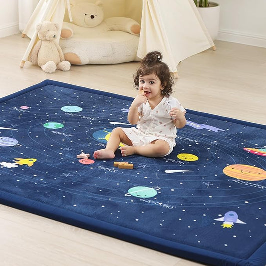 1.3" Thick Large Baby Floor Play Mat 79x158, Padded Memory Foam Play Mat, Non-Slip Plush Carpet Playmat for Nursery Playroom Classroom (Solar System)