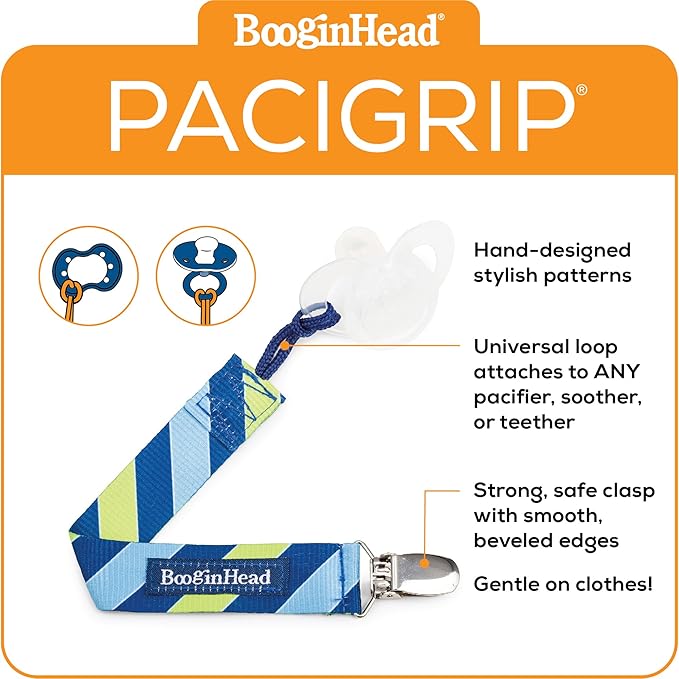 BooginHead Baby Newborn PaciGrip Pacifier Clip, Leap Blue/Green