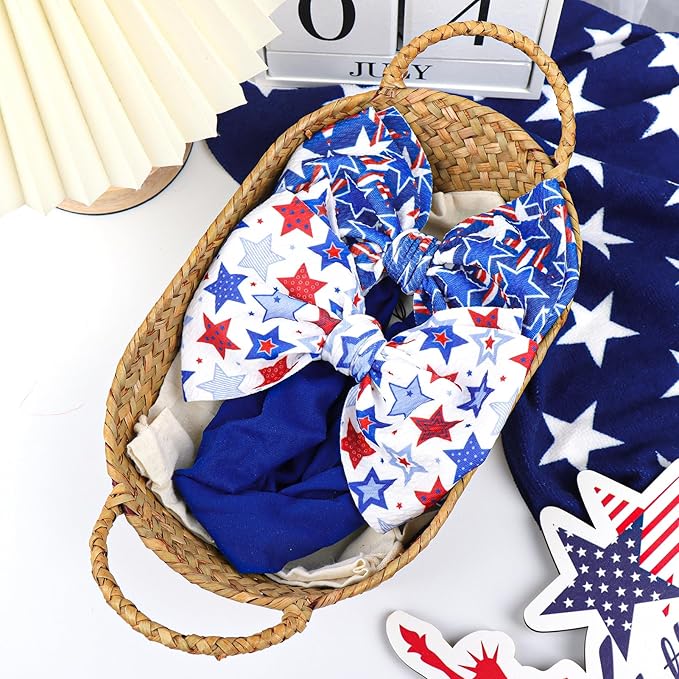 YanJie Baby Patriotic Handmade Stretchy Headbands - 4th of July Stars for Girls, Infants, Toddlers