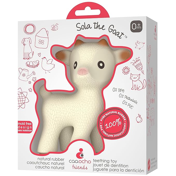 CaaOcho Pure Natural Rubber Teething Baby Toy - Sola The Goat Teether for Babies, BPA Free Baby Toy, All Natural Teething Toys for Babies 0-6, Safe and Fun Molar Teether Toy