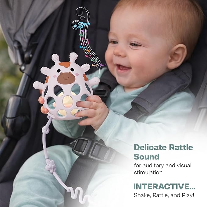 Giraffe Baby Teether with Pacifier Clip - 3 in 1 Teething Toy, Rattle & Clip Set, Food Grade Silicone BPA Free, Baby Teething Toys 3-6 Months, Baby Toys 6-12 Months