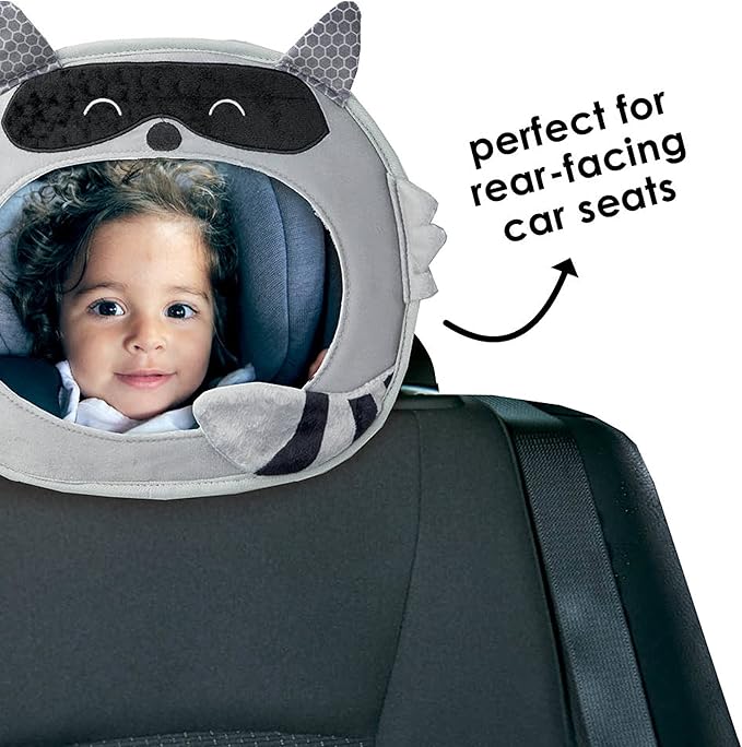 Diono Easy View Racoon Character Baby Car Mirror, Safety Car Seat Mirror for Rear Facing Infant, Fully Adjustable, Wide Crystal Clear View, Shatterproof, Crash Tested (Pack of 2)