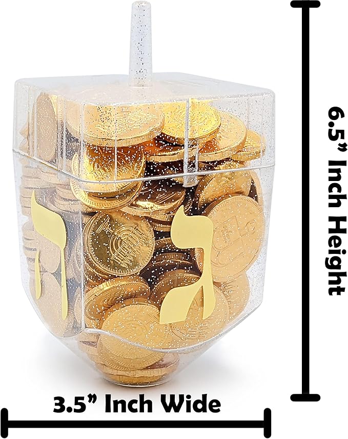 The Dreidel Company 6-Pack Jumbo Hanukkah Fillable 6.5" Inch Dreidel, Stands Straight on Table, Can Be Filled with Hanukkah Gelt or Any Hanukkah Item