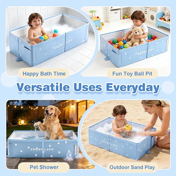 Toddler Bath Tub for Shower, Foldable Baby Bathtub, Portable Kids Bathtub & Collapsible Bathtub for Toddlers 1-8, Infant Newborn, Travel Baby Bath, Bañera para Bebé, Blue