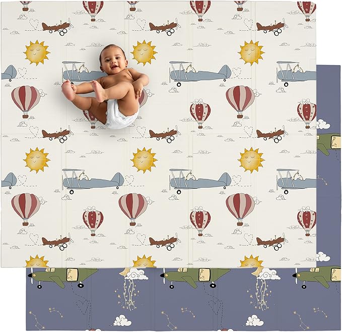 JumpOff Jo Foldable Foam Play Mat – Large Waterproof Baby & Toddler Activity Floor Mat, Double-Sided 70 x 59 Inch Play Surface