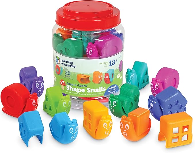 Learning Resources Snap-n-Learn Shape Snails - 20 Pieces, Age 18+ Months Toddler Learning Activities, Educational Toys, Set Color, Teaching Toys