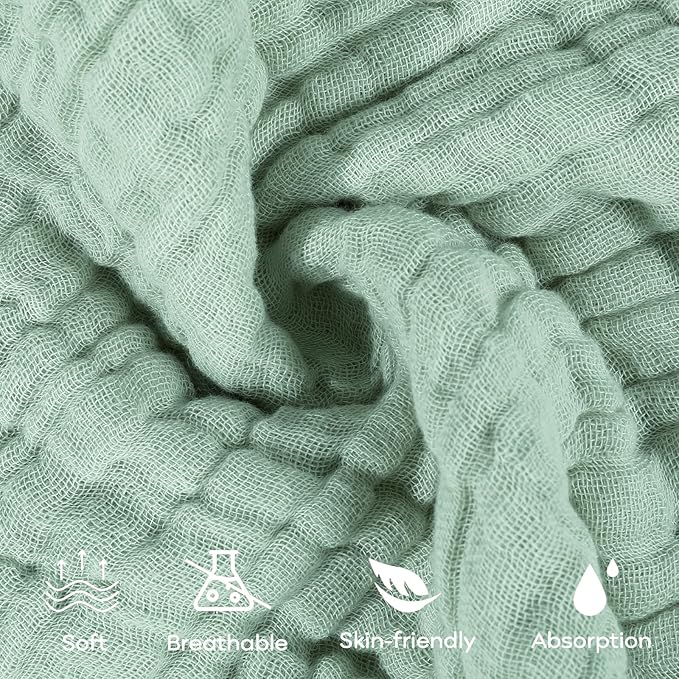 Yoofoss Muslin Baby Washcloths 100% Organic Cotton Face Towels 6 Pack Wash Cloths for Baby 12x12in Soft and Absorbent Baby Wipes (Dark Green)