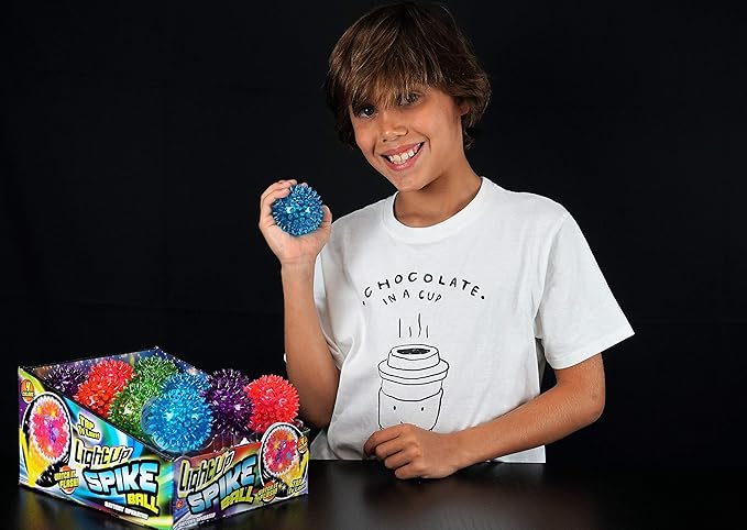 JA-RU Light Up Spiky Balls for Kids (24 Pack) – Light Up Bouncy Balls, Spiky Fidget Toys for Stress Relief, Sensory Bin Filler, Bulk Party Favors, & Classroom Prizes. 695-24p