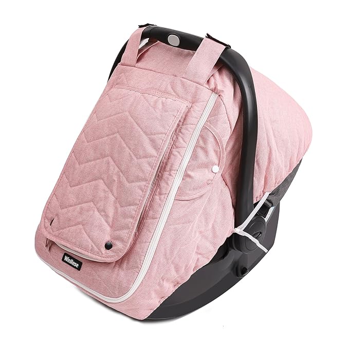 Baby Car Seat Cover - 3-Layer Thick Fabric, Waterproof, Breathable Mesh Window - Windproof & Snow Blocking, Keep Baby Warm in Winter - Universal Fit for Infant Car Seat and Carrier - (Pink)