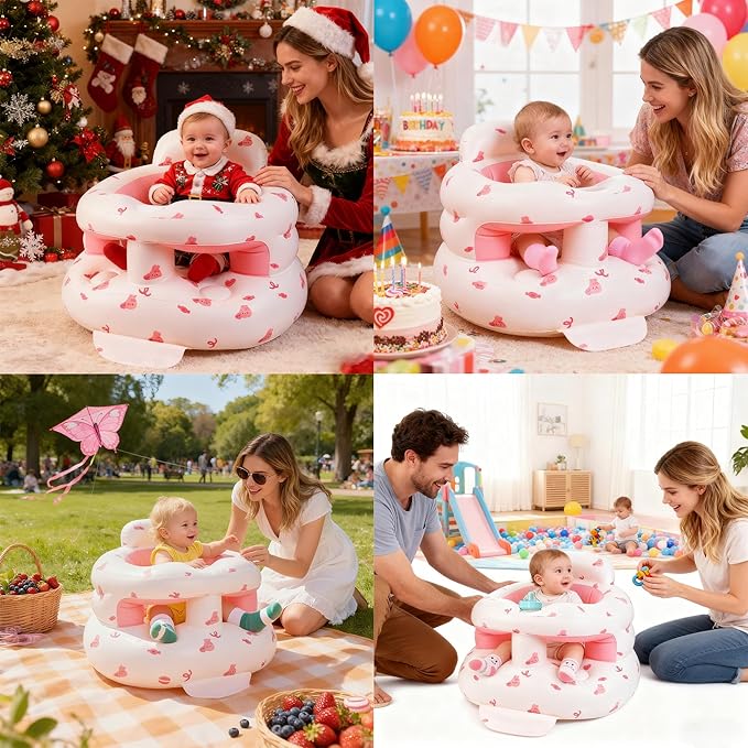 EXBEPE Thickened Inflatable Baby Seat, Blow Up Baby Chair 3-36 Months with Tray, Sitting Support Infant Feeding Chair, Built in Air Pump