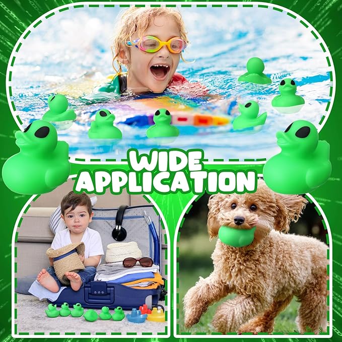 Leyndo 24 Pcs Alien Rubber Duck Bulk for Gifts Alien Birthday Party Supplies Squeaky Green Duck for Adults Floating Pool Bathtub Party Supplies