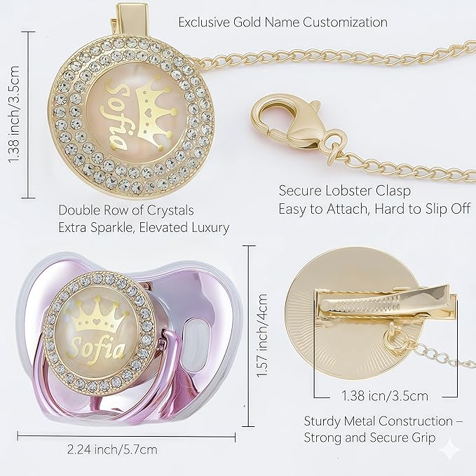 Personalized Bling Pacifier Box and Pacifier Set Unique Gift to New Bron Baby Baby Shower Gift (Gold Pink)