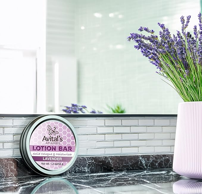 Avital's Apiaries Lavender Lotion Bar for Dry Skin – Solid Moisturizing Bar with Shea Butter & Beeswax, Natural Hand & Body Lotion, Long-Lasting, Travel-Friendly, Plastic-Free Skincare