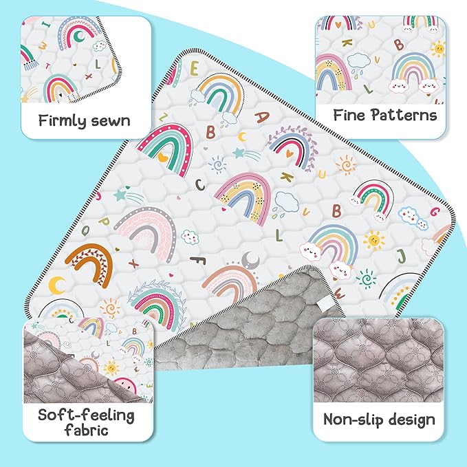 Baby Play Mat，Thick Soft 50" X 50" Playpen mat, Non-Slip and Machine Washable Baby Play Mats for Floor ，Crawling Mat for Babies, Toddlers & Infants to Play and Learn (Rainbow)