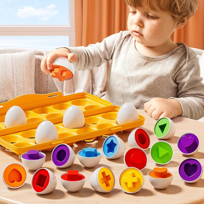 JUKUDAHU Matched Eggs Toddler Toys 1 2 3 4 Year Old - Shape Color Sorting Games, Kids Easter Eggs, Toddler Sensory Toys, Preschool Educational Boy Toy, Gifts for Baby 6-12 Months+