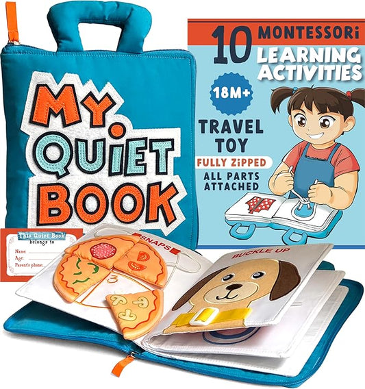 BAVY My Quiet Book - Toddler Travel Car Plane Airplane - All Parts Attached - Activity Montessori Board Book, Travel Toys for Toddlers 1-3, Gifts for 1 2 3 4 Year Old Girl, Birthday Gifts Toys Age 2-4