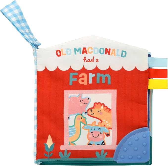 Magic Years 5 inch Soft, Crinkle Activity Book with Teether and Travel Strap for Baby, Old Macdonald Had a Farm, Red