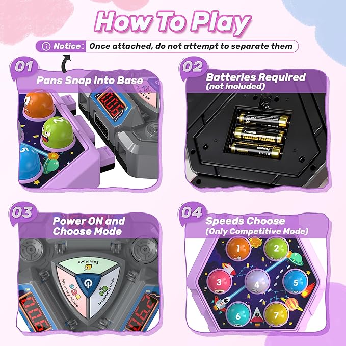 Whack Game Mole, Game 3+ Year Old, 3 Year Old Boy, 4 Year Old Toy, Gift for 3 Year Old, Boys Toys Age 4-6, 3-Players Whack Toy with 3 Modes, 7 Speeds, Light&Sounds, Birthday Gift for Todder(Purple)