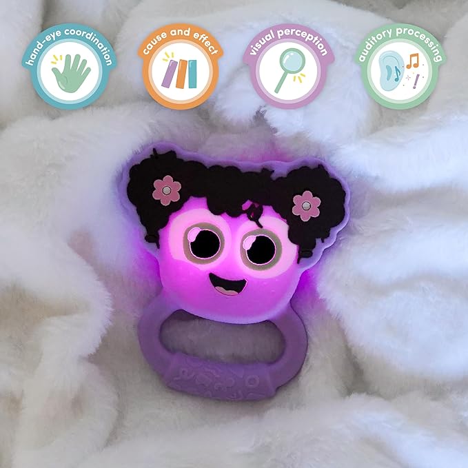 Glo Pals Light-Up Rattle – Sensory Baby Rattle Toy that Glows 7 Fun Colors – Soft Silicone Toy for Babies – Baby Rattle – Lumi