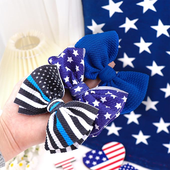 YanJie Baby Bows Nylon Blue Headbands for Infant Girls Police Support Hair Bow for Newborn Toddler National Police Week Hair Accessories Blue Line Flag