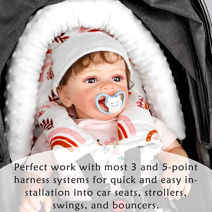Pea Pod Infant Car Seat Insert, Baby Car Seat Head Support for Newborn Reversible Car Seat Cushion Padding Fits for Stroller, Baby Swing, Bouncer - Dots, Rainbow