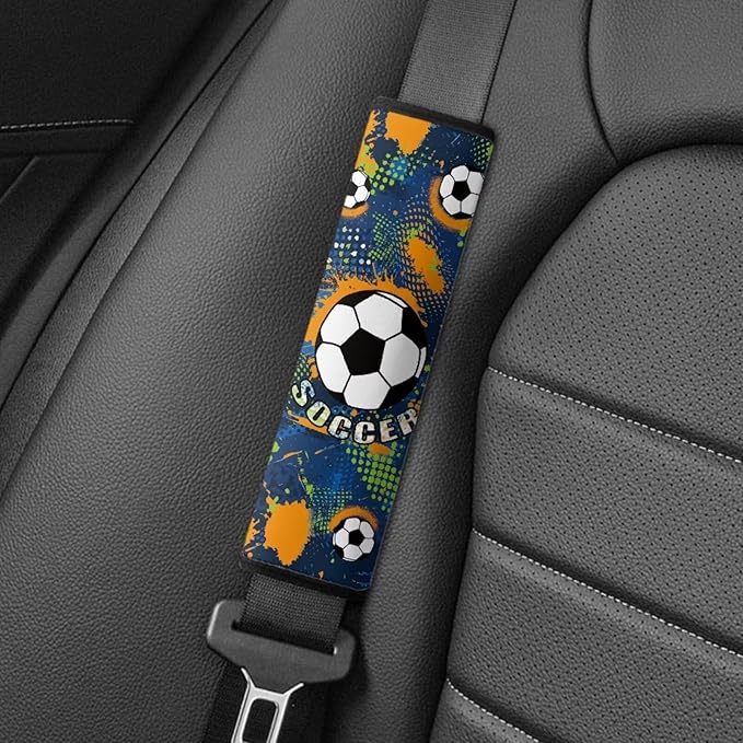Biyejit Soccer Print Car Seat Belt Covers for Kids, 2 Packs Toddlers Seat Strap Covers, Soft Car Seat Straps Shoulder Pads Seat Belt Protectors for Boys