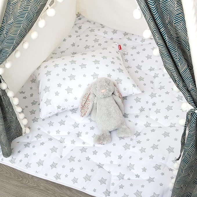 Moonsea Mat of Teepee Tent for Kids, Anti Slip Bottom Square Padded Rug 43''x 43'' Kids Teepee Pad for Boys and Girls, Toddler Quilted Mat, White Star