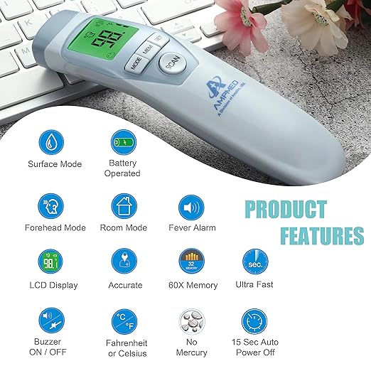 Amplim Baby Care Bundle Non-Contact Touchless Infrared Digital Forehead Thermometer
