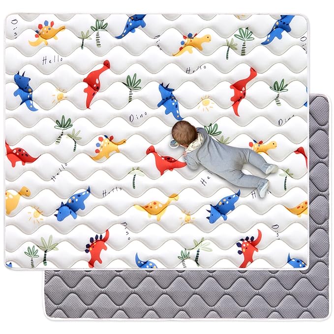 Odorless Premium Foam Baby Play Mat 75" x 59", Soft Microfiber Fabric Crawling Mat for Floor- Comfortable and Hypoallergenic, Non-Slip Cushioned Floor Playpen mat for Infants,Babies,Toddlers