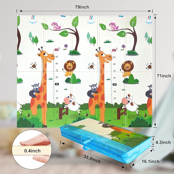 Mergren Baby Play Mat 79"×71", Extra Large Foldable Foam Floor Play Mat for Babies XPE Waterproof Crawling Mat, Anti-Slip,Toddlers, Infants, Reversible Playmat