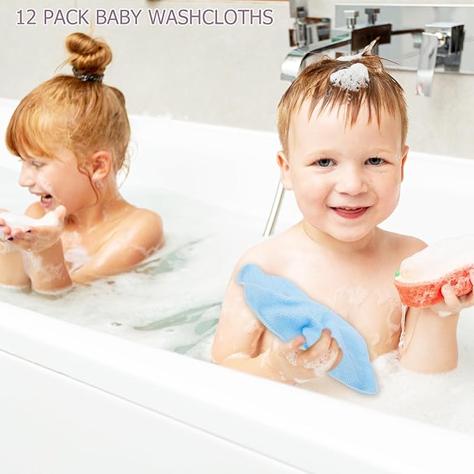 12 Pack Small Baby Washcloths 100% Cotton Thin Soft 7.8" x 7.8" Terry Cloth for Baby Face Bath Burp Travel Lightweight Multi-Purpose Newborn Must Haves