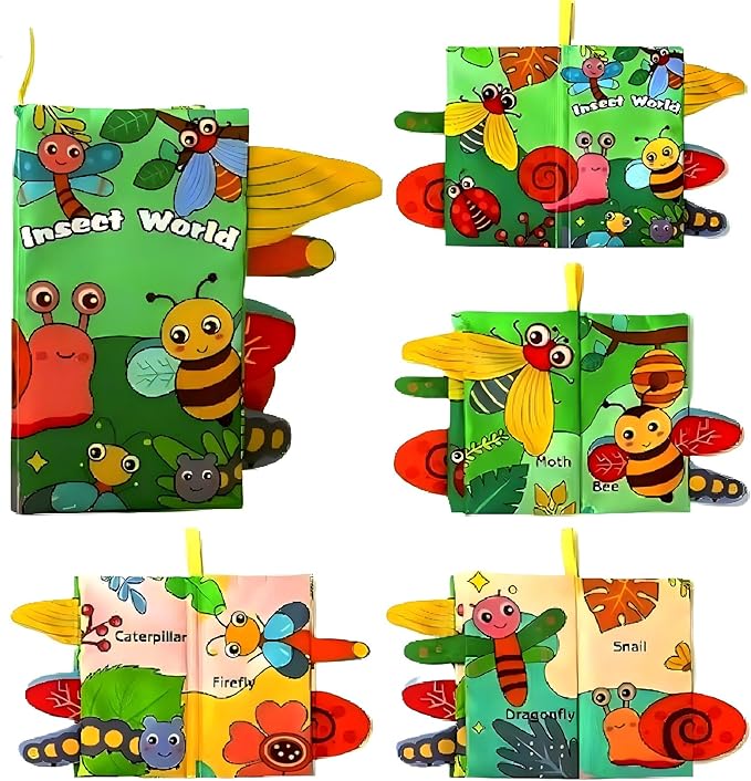 Baby Cloth Book Toys with Tails, Stroller Soft Toys for Infant Baby 0-18 Months (Insects)