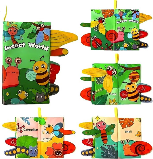 Baby Cloth Book Toys with Tails, Stroller Soft Toys for Infant Baby 0-18 Months (Insects)