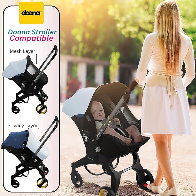 Car Seat Cover Baby - Infant Newborn Carseat Cover for Summer - Doona Car Seat Cover - Mosquito Net for Car Seat - Breathable Sunshade Extension Canopy Bug Protector