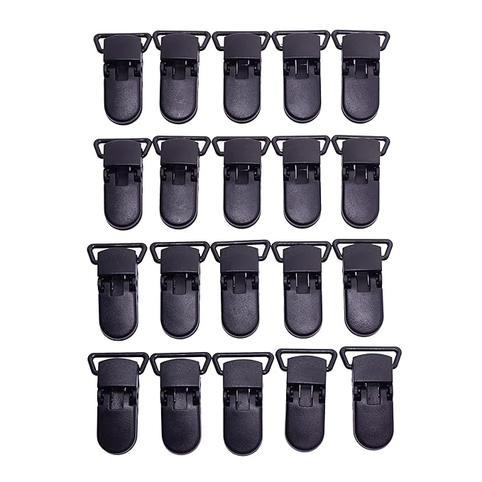 25Pcs Pacifier Clips Holders Suspender Mitten Binky Clip for DIY Dummy Chain Baby Blankets Bib Holder Suit for 20mm Ribbon (Black)