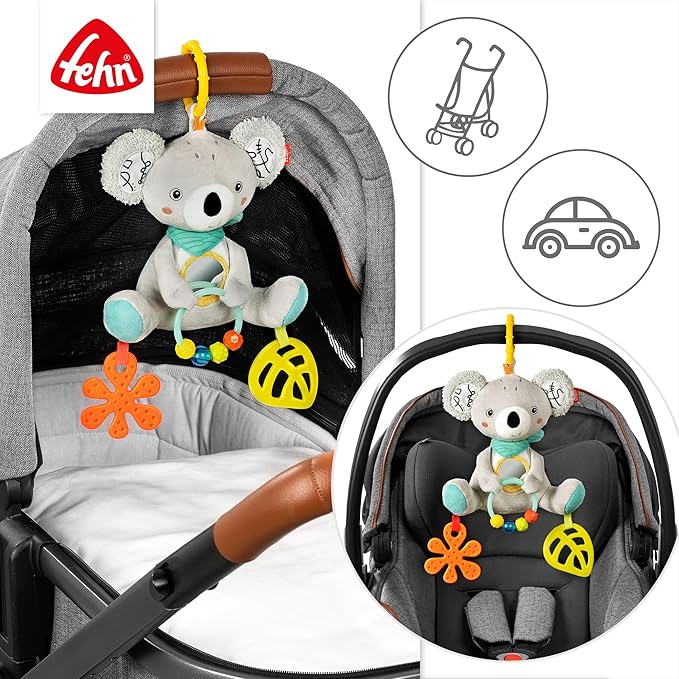 Fehn Activity-Koala – Baby Motorikspielzeug für Kinderwagen, Kinderbett und Babyschale – zum Beißen, Greifen und Geräusche erzeugen – Spielzeug für Babys und Kinder ab 3+ Monaten