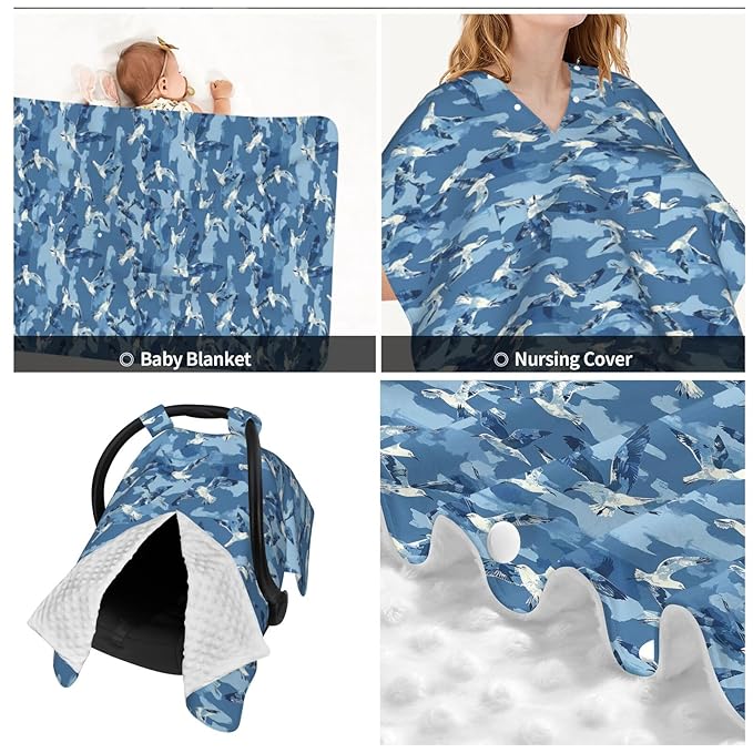 Marine Colors Baby Car Seat Canopy and Nursing Cover for Breastfeeding Multi-Use Cover Lightweight Infant Stretchy Carrier Carseat Winter Cover for Newborn Girls Boys