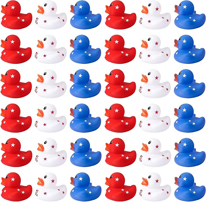 36 Pcs Patriotic Rubber Ducks, 4th of July Rubber Duck,2 Inch Red White Blue Star Float Ducky for Independence Day,Memorial Day Baby Shower Pool Party