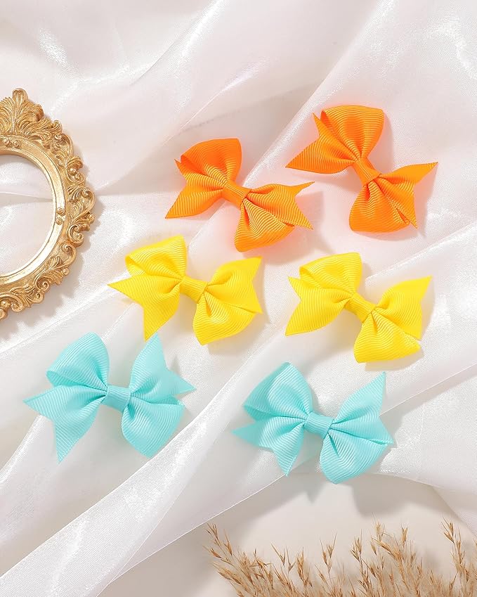 doboi 50PCS 2.5'' Baby Hair Clips Small Bows Fully Lined Grosgrain Boutique Solid Ribbon Small Bows for Girls Teens Infants Kids Toddlers Newborn (Bright colors)