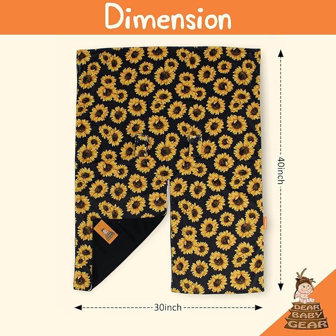 Dear Baby Gear Car Seat Cover for Boys & Girls - Baby Carseat Canopy w/Snap Opening - Infant Seat Cover - Stroller & Nursing Covers - Newborn Carrier Canopy- 40x30(Sunflowers on Black, Black Smooth)