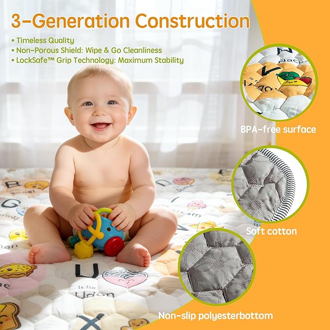 ENVTEK Baby Play Mat for Floor Playpen - 50" X 50" Playpen Mat,Thick One-Piece Crawling, Odorless Floor Mat, Non-Slip Cushioned Baby Playmat for Infants,Babies,Toddlers. Foldable and Machine Washable