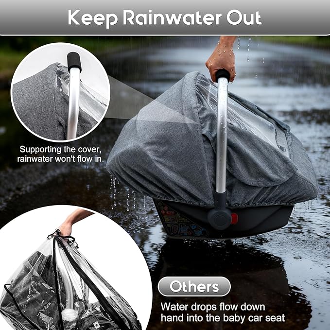 Baby Car Seat Rain Cover, Waterproof Carseat Cover with Transparent Window, Breathable Infant Car Seat Weather Shield for Girls Boys, Anti-Collapse Canopy Covers for Doona