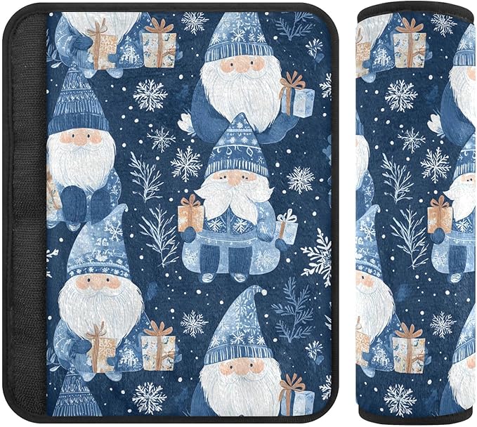 CHIFIGNO Blue Adorable Gnomes Snowflakes Seat Belt Cover Comfortable Car Seat Belt Pads 2 Pack Seatbelt Shoulder Pad Protect Your Neck and Shoulder