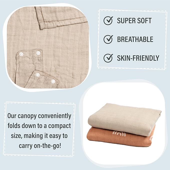 Meracorallo Muslin Baby Car Seat Cover, Lightweight Breathable Soft Infant Carrier Cover Carseat Canopy for Baby Boys and Girls, Beige