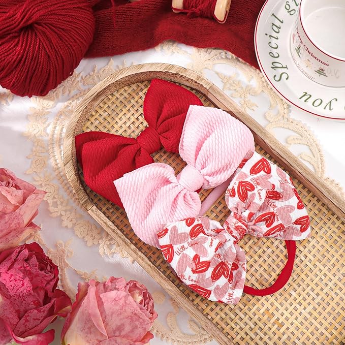 YanJie Valentine's Baby Headbands Red and Pink Bows Newborn Heart Headbands Wide Hairbands Valentines Gift Baby Girl Hair Accessories Infant