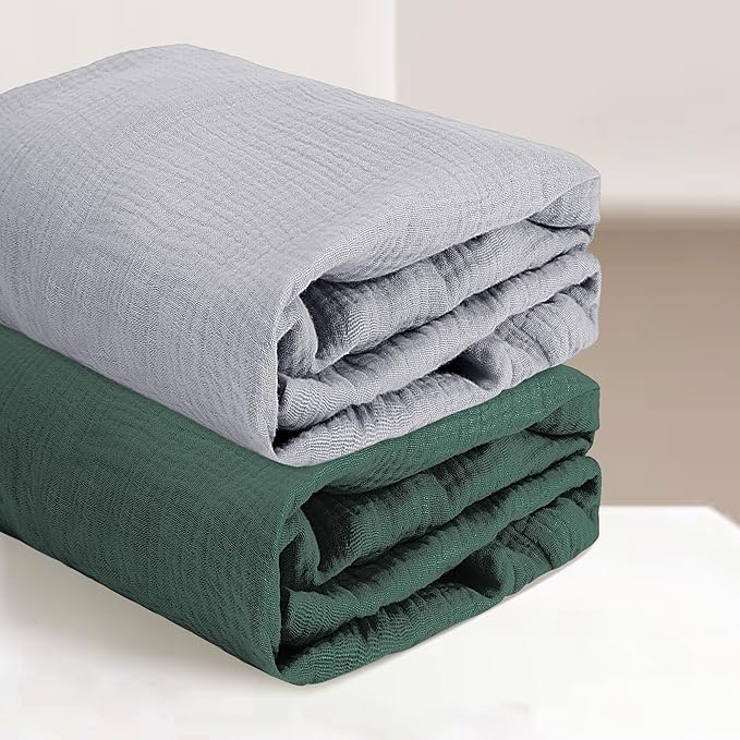 Pro Goleem Muslin Changing Pad Cover for Boys and Girls, Soft Breathable Fitted Cotton Diaper Changing Table Pad Sheets, Neutral, 2 Pack (Grey＆Green)