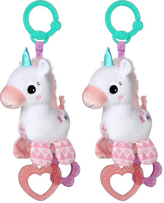 Bright Starts Unicorn Sparkle & Shine Plush Take-Along Stroller or Carrier Toy, Ages 0 Month+, Pink (Pack of 2)